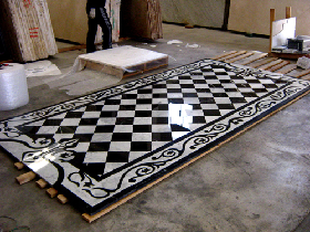 Black and White Marble Checker Board Waterjet Foyer Floor Tiles