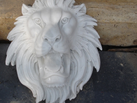 Carved White Marble Lion Head Fountain